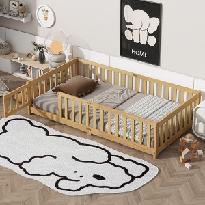 Twin Size Floor Bed with Fence and Door for Bedroom - 1 of 4