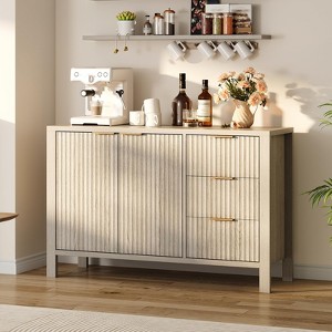 46.5" Fluted Sideboard Buffet Cabinet, Accent Coffee Bar Cabinet with 3 Drawers, Wooden Media Console Table TV Stand, Floor Cupboard Cabinet - 1 of 4