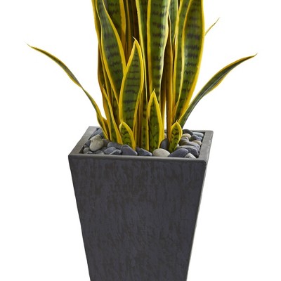 42" Green Faux Sansevieria Plant in Slate Planter