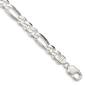 Black Bow Jewelry Men's 9mm, Sterling Silver, Solid Figaro Chain Bracelet - 1 of 4
