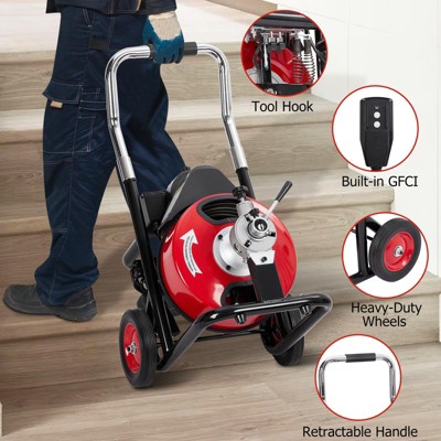 Acekool Electric Drain Cleaner Auger with Auto Feed, Pneumatic Foot Switch, 4 Interchangeable Cutters for 1" to 4" Pipes