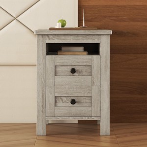 2-Drawer Farmhouse Nightstand with Durable Particle Board Frame and Compact Size for Bedroom Storage Use-Cuddlewood - 1 of 4