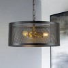ALOADECOR 14 in. 3-Light Industrial Drum Chandelier Farmhouse Lantern Pendant Light with Matte Black Open Cage Shade - 3 of 4