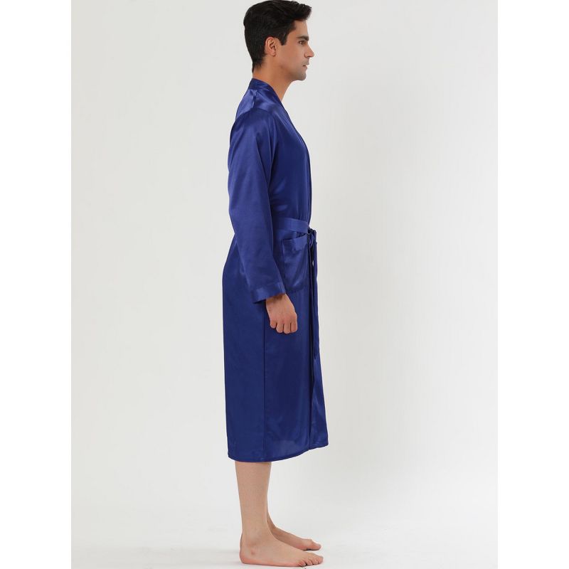 Lars Amadeus Mens Satin Robe Sleep Solid Nightdress Long Sleeve Sleepwear Pajama Dress Bathrobe, 3 of 5