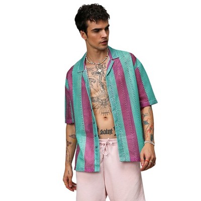 Campus Sutra Men Men's Mint Green & Plum Purple Balanced Striped Oversized Shirt