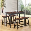 Costway 4 Pcs Solid Wood Counter Height Table Set w/ Height Bench & Two Saddle Stools Brown - 4 of 4