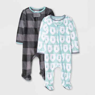 Baby Boys' 2pc Polar Bear Fleece Sleep N' Play Pajama Romper - Cloud Island™ Gray Newborn