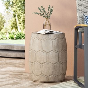 CAVINAS Bohemian Style Lightweight Concrete Patio Table,15.25" Outdoor Side Table with Wood Finish,Durable End Table for Garden,Patio,Natural - 1 of 4