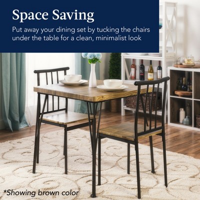 Gray Metal and Wood 3-Piece Dining Set with 2 Chairs