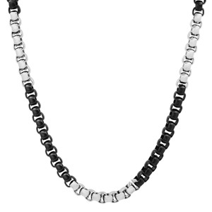 Steeltime Men's two tone black ip and stainless steel box chain necklace. Color Options: Blue, Gold, Silver - 1 of 4
