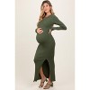 Pinkblush Olive Ribbed Knit Long Sleeve Side Slit Maternity Maxi Dress - 2 of 3