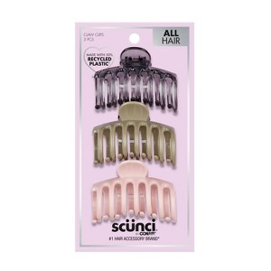 scünci Recycled Barrel Shape Claw Clips - Black/Olive/Pink - All Hair - 3pk - 1 of 4