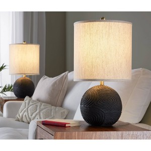 LumiSource (Set of 2) Kona 23" Contemporary Table Lamps Matte Black Polyresin, Modern Brass and Natural Linen Shade - 1 of 4