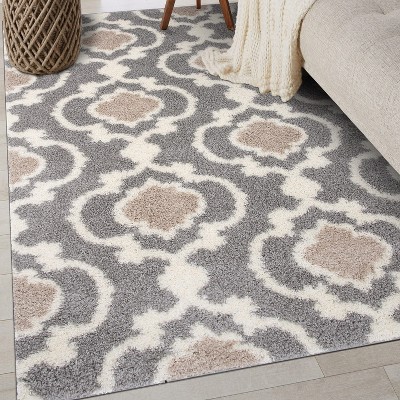 Elegant Gray Trellis 5' x 7' Shag Area Rug for Modern Comfort