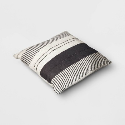 18&#34;x18&#34; Stripes and Dashes Square Outdoor Throw Pillow Black/Ivory - Threshold&#8482;_2