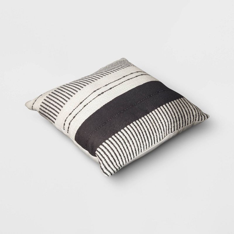 18&#34;x18&#34; Stripes and Dashes Square Outdoor Throw Pillow Black/Ivory - Threshold&#8482;, 4 of 6