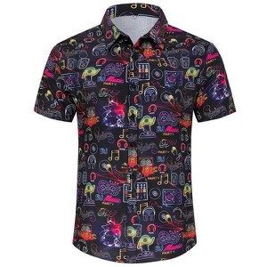 Coolmee Mens Halloween Christmas Shirts Funky Button Down Shirts Party Aloha Shirt Holiday Hawaiian Tops - 1 of 4