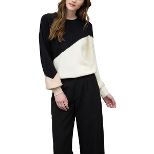 August Sky Women's Asymmetrical Colorblock Crewneck Knit Sweater - 1 of 4