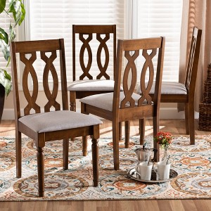 Set of 4 Cherese Fabric Upholstered Wood Dining Chairs Gray/Walnut - Baxton Studio - 1 of 4