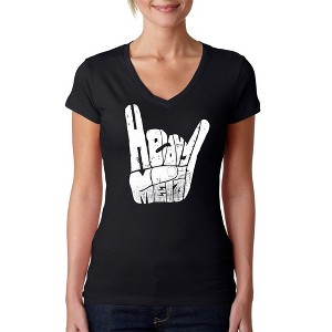 LA Pop Art Women's Word Art V-Neck T-Shirt - Heavy Metal - 1 of 4