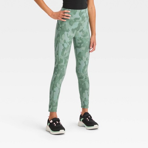 Girls' Performance Pocket Leggings - All In Motion™ Olive Green Xs