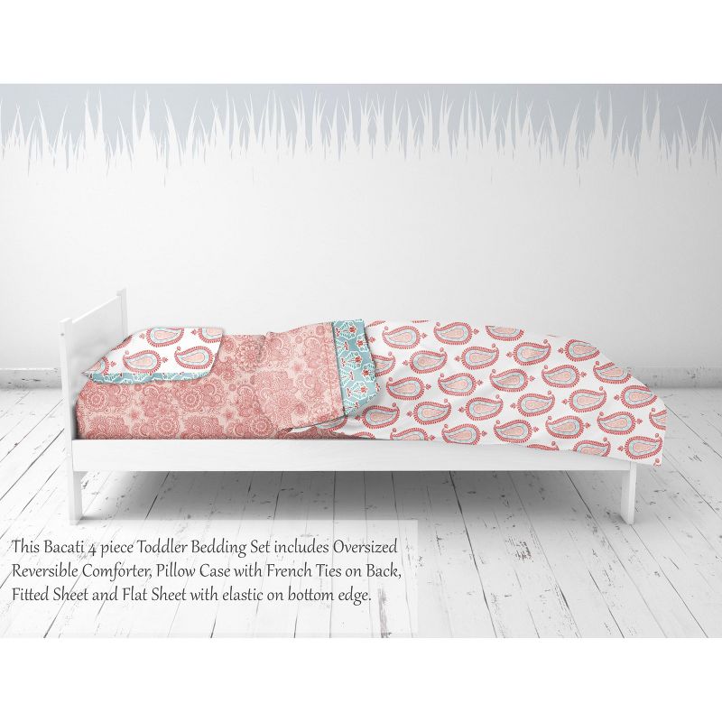Bacati - Paisley Sophia Coral Aqua 4 pc Toddler Bedding Set, 4 of 9