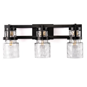 DORESshop 23 in. 3-Light Black and Gold Industrial Cylinder Vanity Light for Bathroom Mirror with Water Glass Shades - 1 of 4