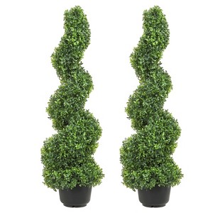 VEVOR 2 pcs. Artificial Boxwood Tower Topiary Spiral Artificial Plant 91cm high Decorative Plant Green Plastic PE Iron Topiary Plants,Green - 1 of 4