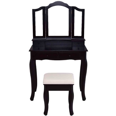 Tangkula Vanity Table Makeup Mirror Wood Desk Dressing Set W/ Stool