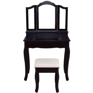 Tangkula Vanity Table Makeup Mirror Wood Desk Dressing Set W/ Stool - 1 of 4