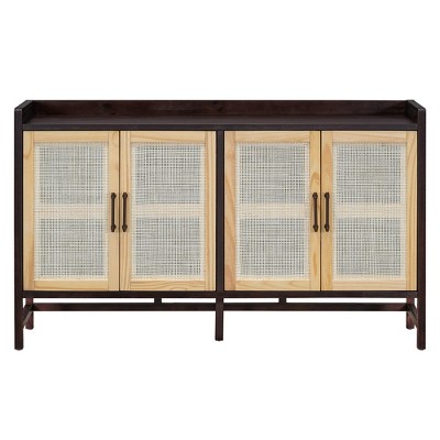 Vynxaria Rustic Decorative Storage Cabinets with Rattan Doors - Versatile Sideboard in Black/Natural/Walnut