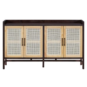 Vynxaria Rustic Decorative Storage Cabinets with Rattan Doors - Versatile Sideboard in Black/Natural/Walnut - 1 of 4