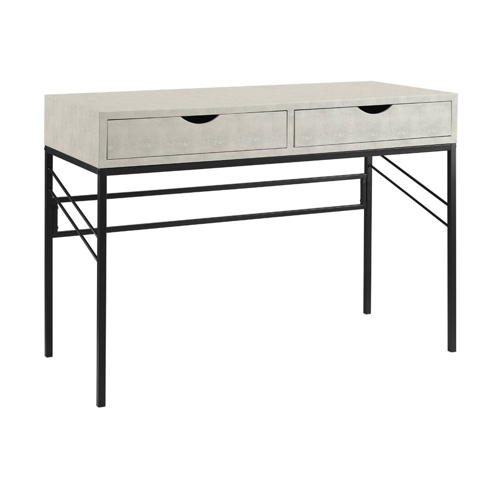 Modern 2 Drawer Faux Shagreen Writing Desk Off-White - Saracina Home