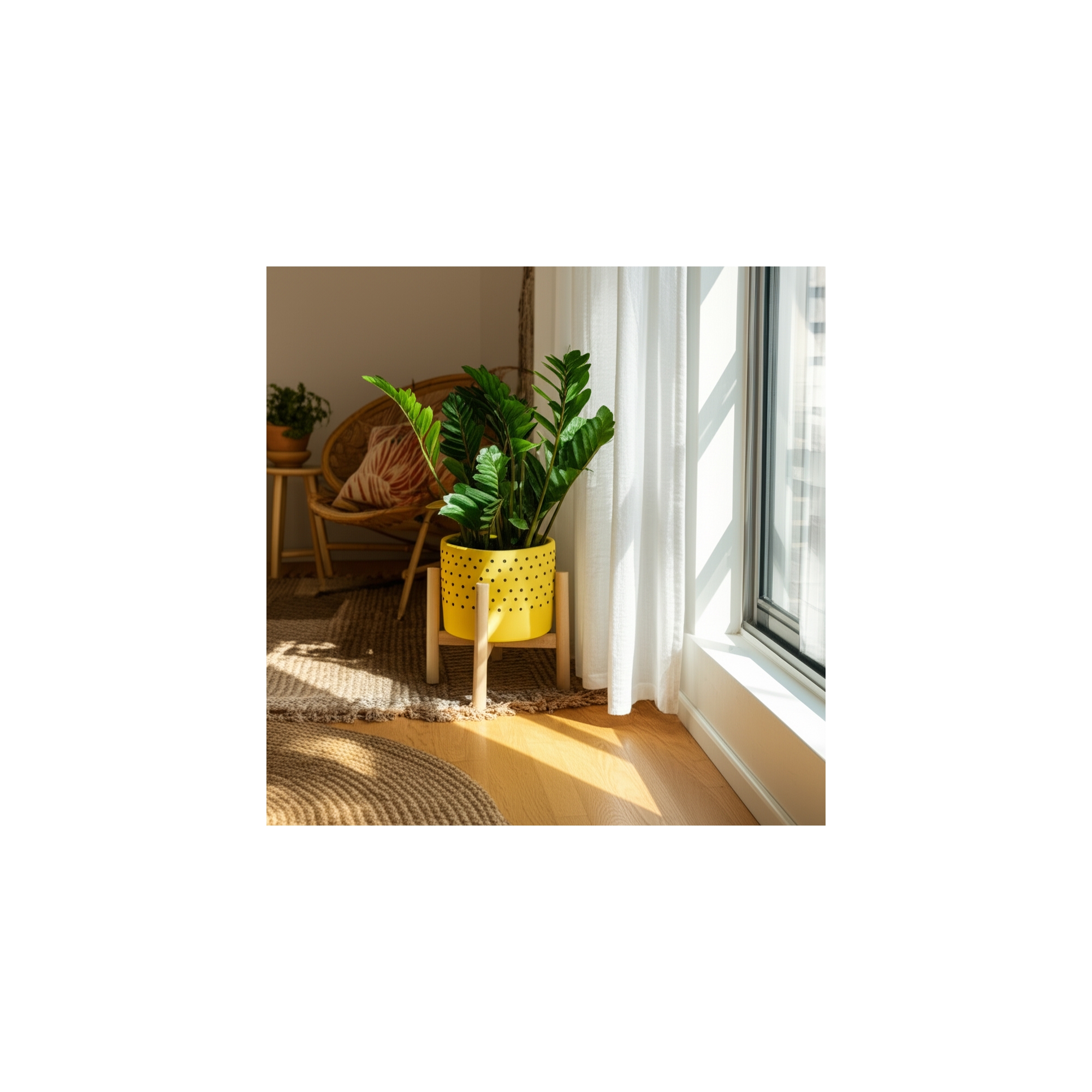 Ceramic Planter with Stand - Modern Ceramic Pot, Durable & Stylish, Indoor & Outdoor Decorative Plant Holder, Lightweight, Wooden Legs- 6" Yellow