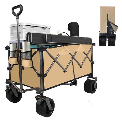 HTUTWOO Utility Collapsible Wagon Cart, Adjustable Handle & Cup Holders, Heavy Duty 400 lbs, All-Terrain Quiet Wheels