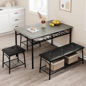 GOCAPTAIN Dining Table Set for 4, Kitchen Table Set with Upholstered Dining Bench and Square Stools, Metal Frame with Storage Shelves for Apartment - 1 of 4