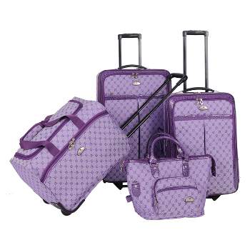 American Flyer Signature Fabric 4 Piece Luggage Set in Chocolate Gold
