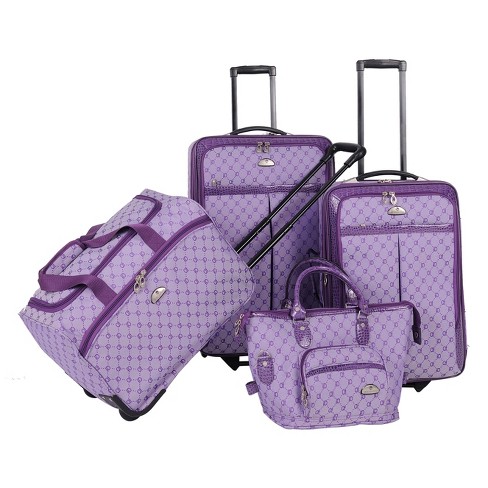 American Flyer Signature 4pc Softside Checked Luggage Set Light