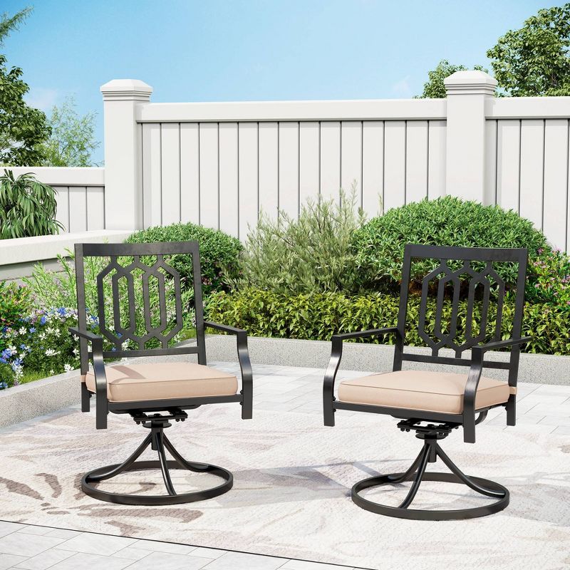 2pc Outdoor Metal Swivel Rocking Chairs with Cushions - Black - Capiva Designs, 3 of 9