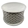 Royal Hampton 28" Artisanal Round Mango Wood Coffee Table, Intricate Diamond Lattice Cut Out Frame - 3 of 4