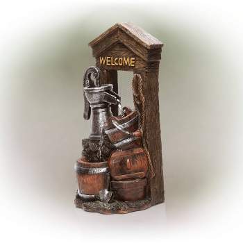 24" Glossy 3 Tier Welcome Barrel Fountain With Water Pump - Alpine Corporation