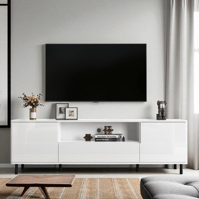 Mshliw 63" High Gloss Modern TV Stand, Entertainment Center with Storage Shelves and Cabinets, Media Console for 70" TV, Living Room or Bedroom