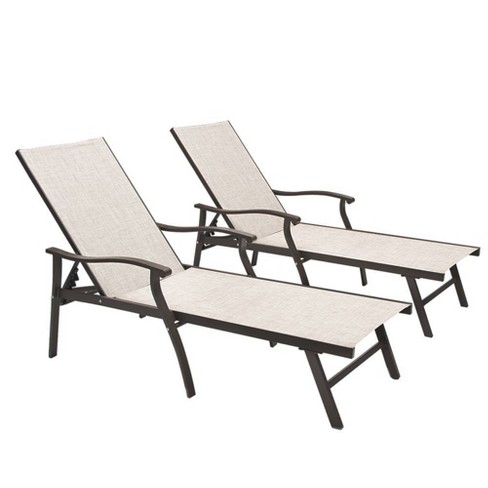 2pc Outdoor Aluminum Adjustable Chaise Lounge Chairs With Arms