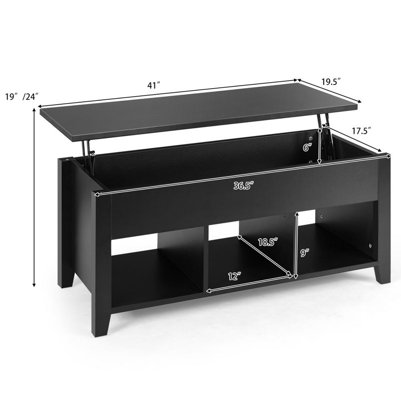 Costway Lift Top Coffee Table w/ Storage Compartment Shelf Living Room Furniture Black, 4 of 11
