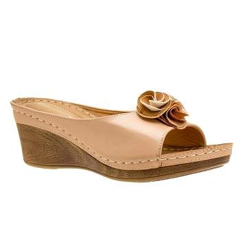 GC Shoes Sydney Flower Comfort Slide Wedge Sandals