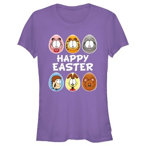 Juniors Womens Garfield Happy Easter Egg Portraits T-Shirt - 1 of 4