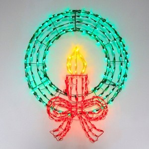 Aurio Amazing Seasons 28" Pre-lit Christmas Artificial Wreath with Candle and Bow Red/Yellow/Green LED Lights: Indoor/Outdoor Decor - 1 of 2