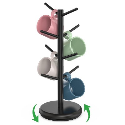 8-hook vertical wooden mug holder, perfect for organizing kitchen cups with ears