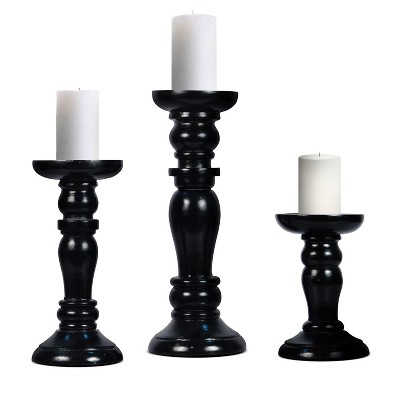 Set Of 3 Wooden Pillar Candle Holders - Rustic Farmhouse Table Centerpiece For Fireplace, Mantel & Home Decor