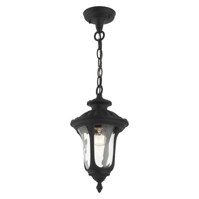 Oxford Textured Black Hand Blown Glass 1-Light Outdoor Pendant